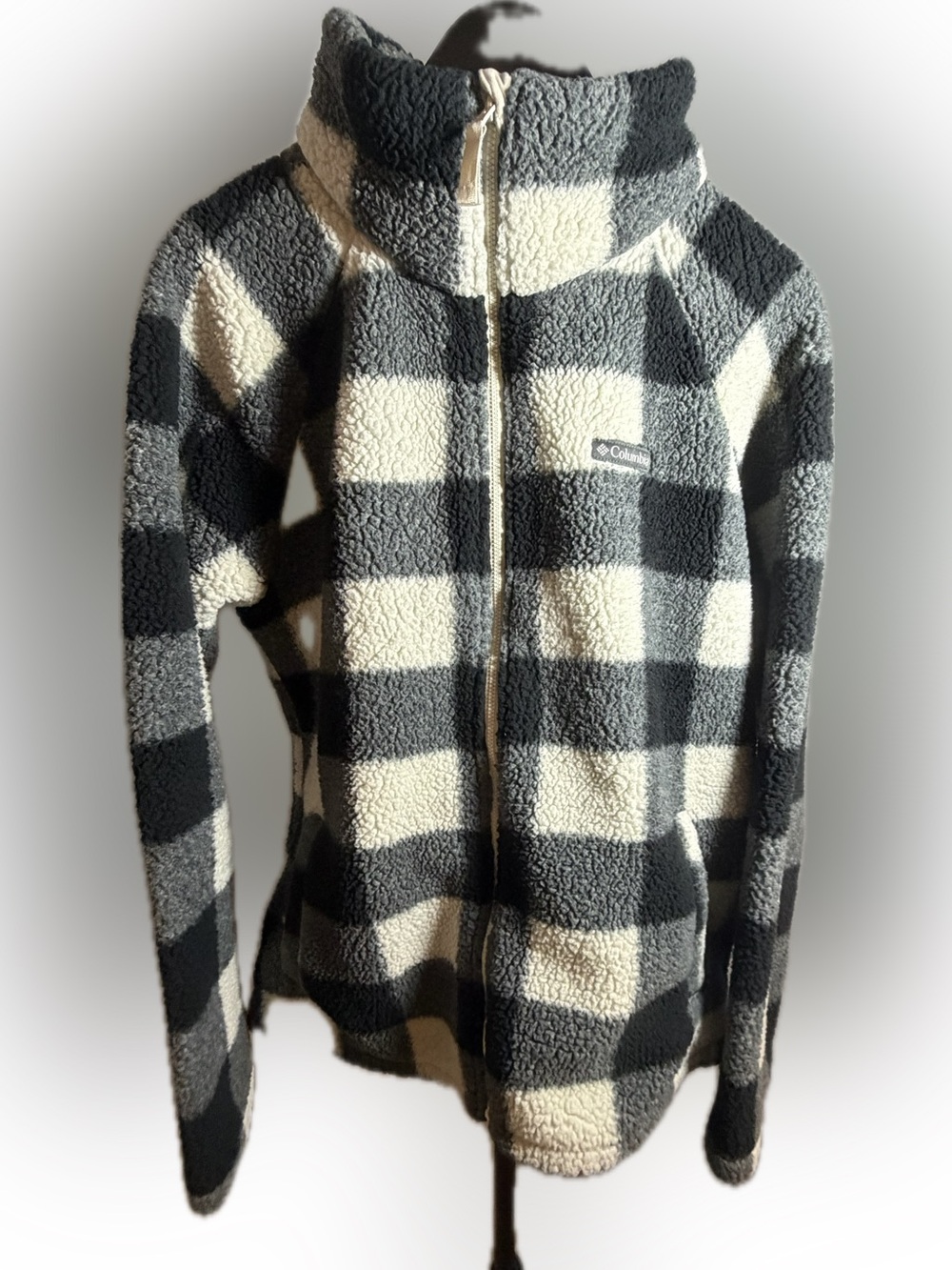 Columbia Black & Cream Check Sherpa Full-Zip Jacket